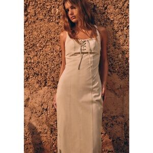 Zara Beige Lace-Up Midi Dress size medium